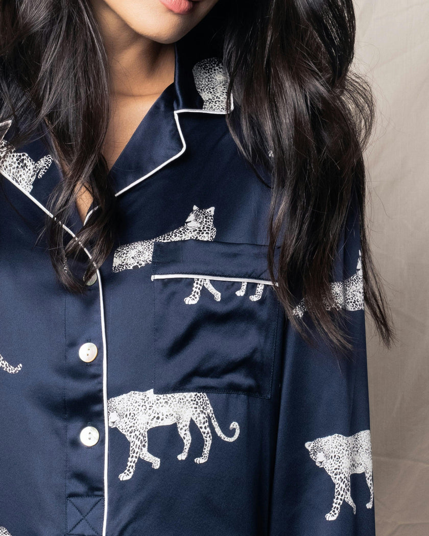 Women's Silk Nightshirt in Panthère de Nuit