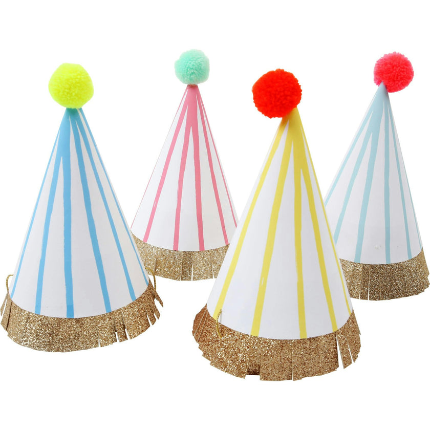 Stripe Pompom Party Hats