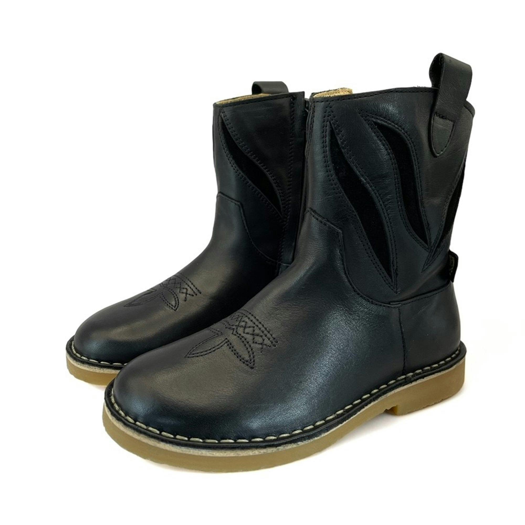 Jessie Kids Cowboy Boot - Black Leather