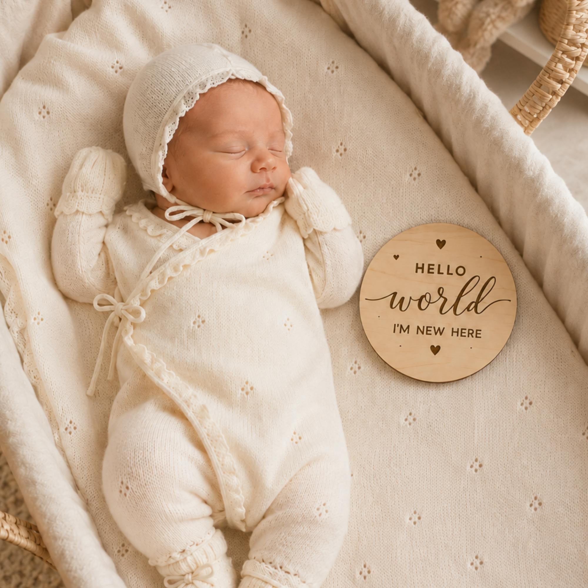 Baby Girl Organic Cotton Coming Home Outfit + Custom Wooden Name Sign Gift