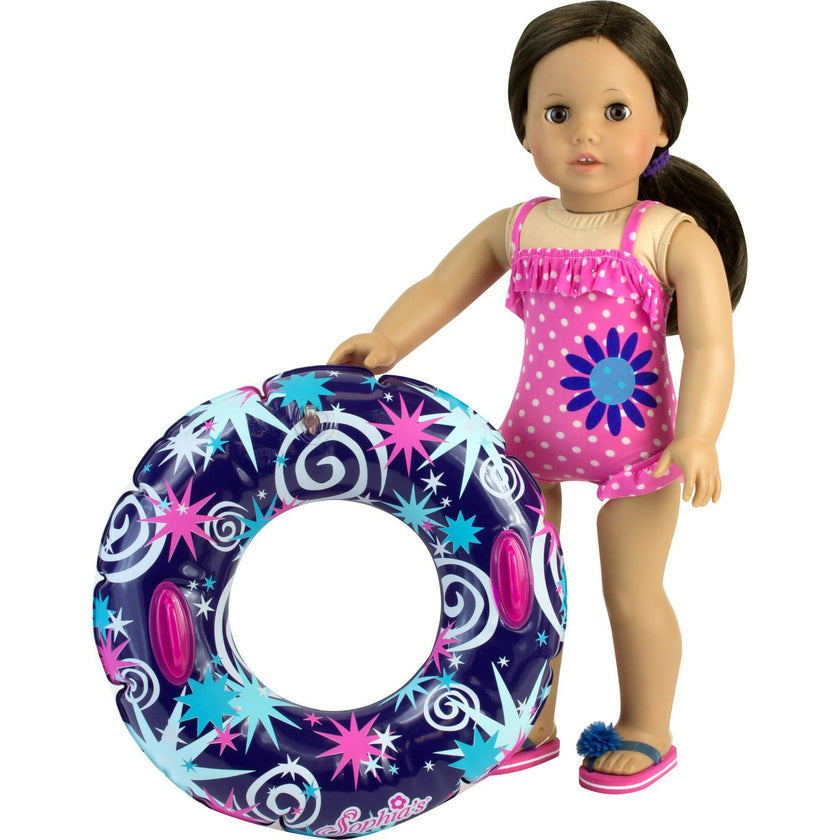 Sophia’s Ruffle Polka Dot One-Piece Bathing Suit and Inflatable Inner Tube 18” Dolls, Hot Pink