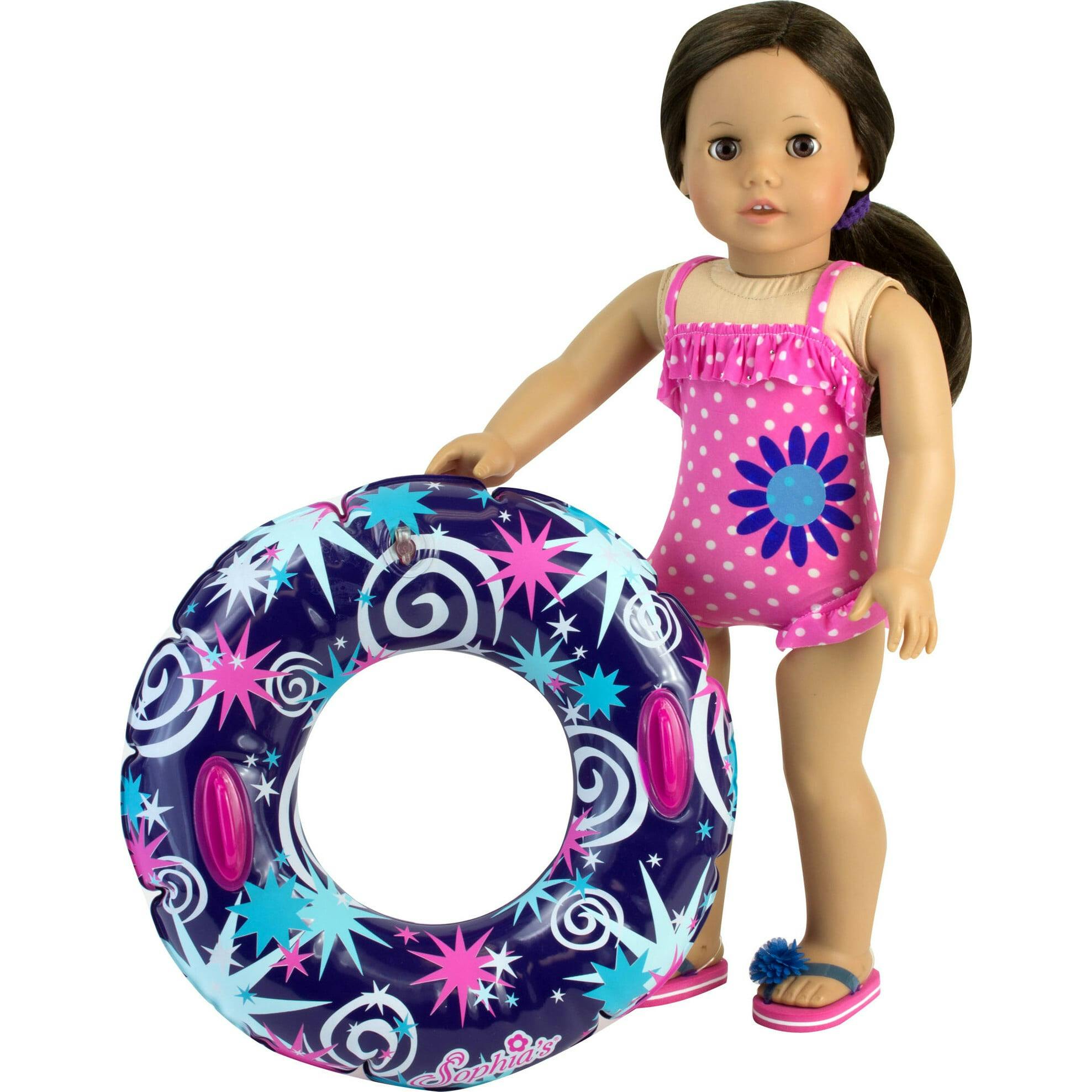 18'' Doll Ruffle Polka Dot Bathing Suit & Inner Tube Set