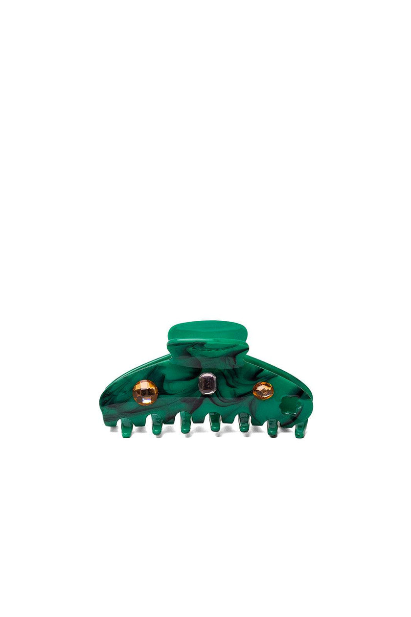 TEAL ACETATE CLAW WITH GEMS
