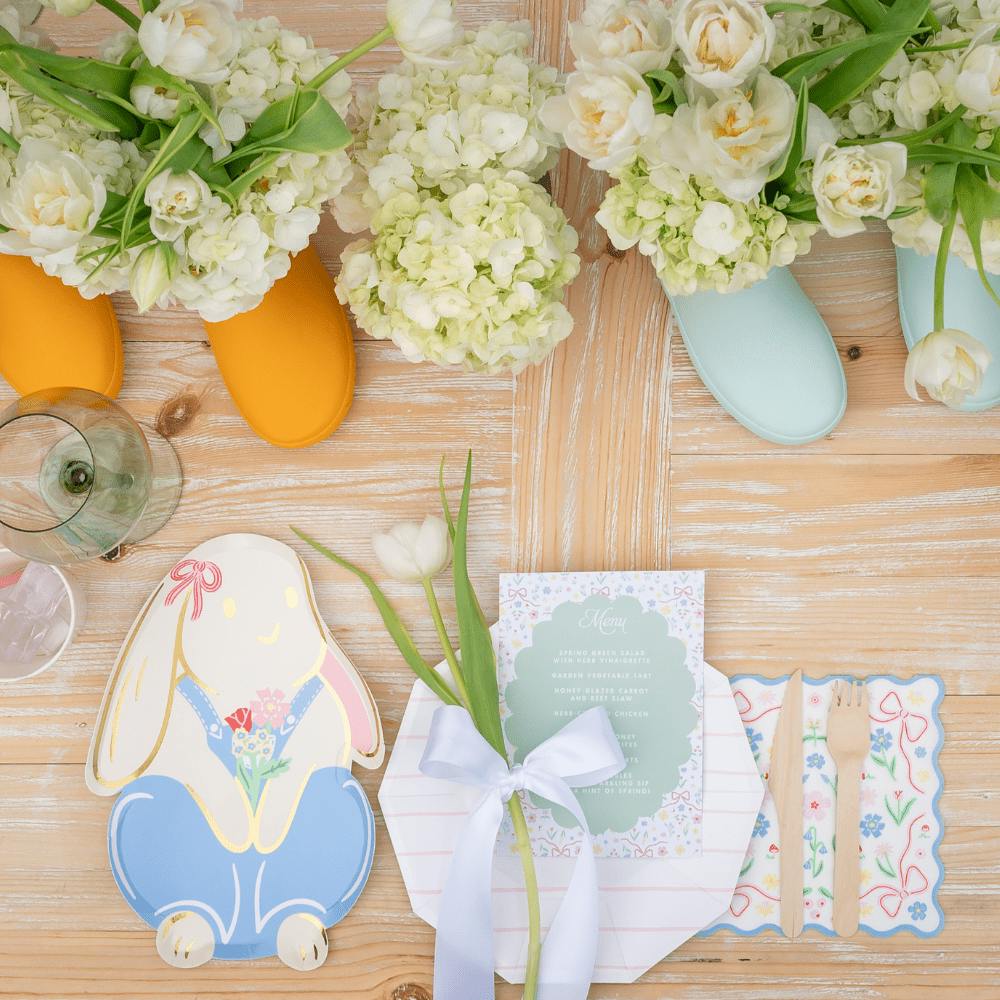 Bunnies In The Garden Blue Floral Large Napkins