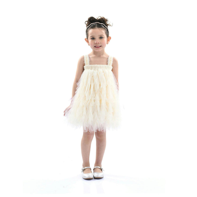Ivory Sleeveless Ruffle Layered Dress