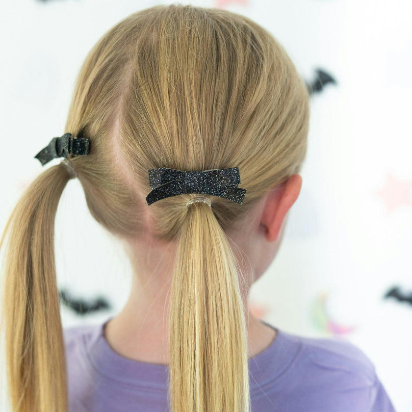 Black Glitter Bow Clip Set