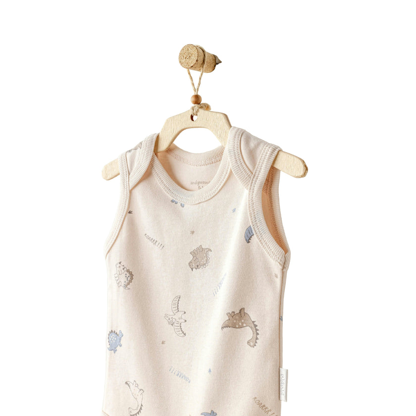 Beige and Blue Dino Bodysuits