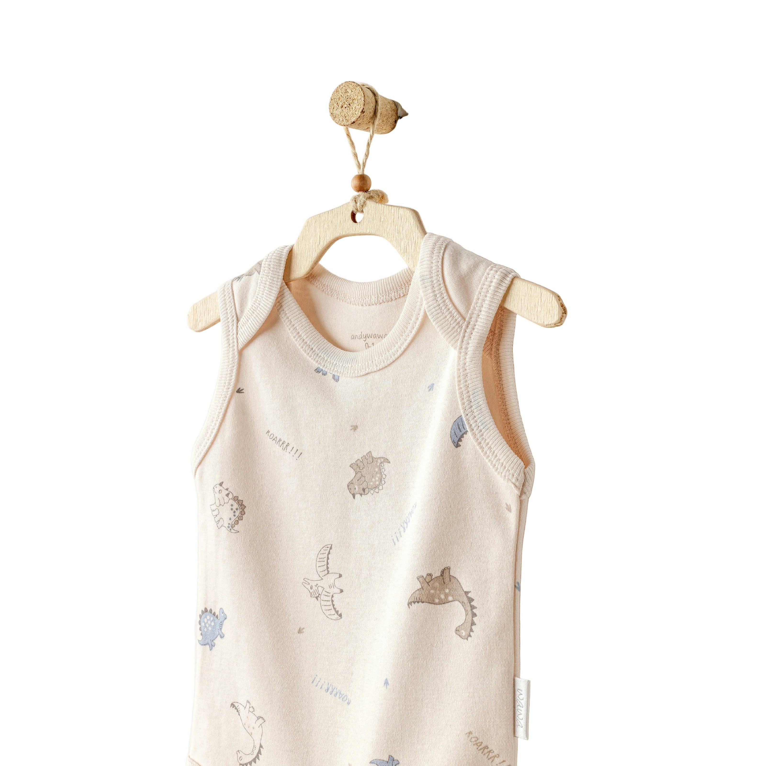 Beige and Blue Dino Bodysuits