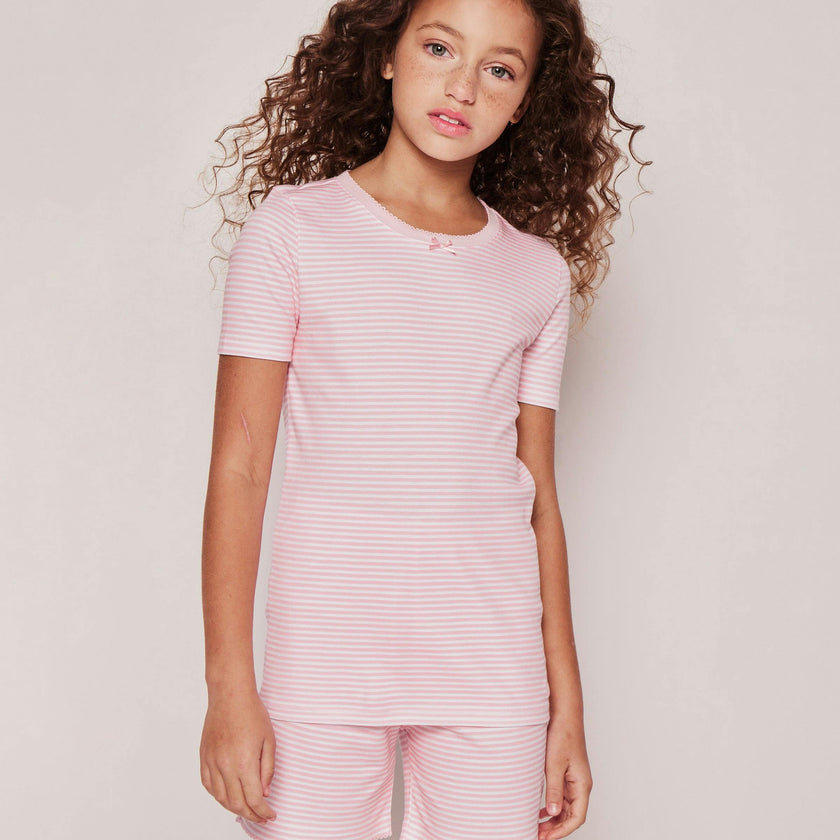 Kid's Pima Snug Fit Pajama Short Set in Pink Stripes