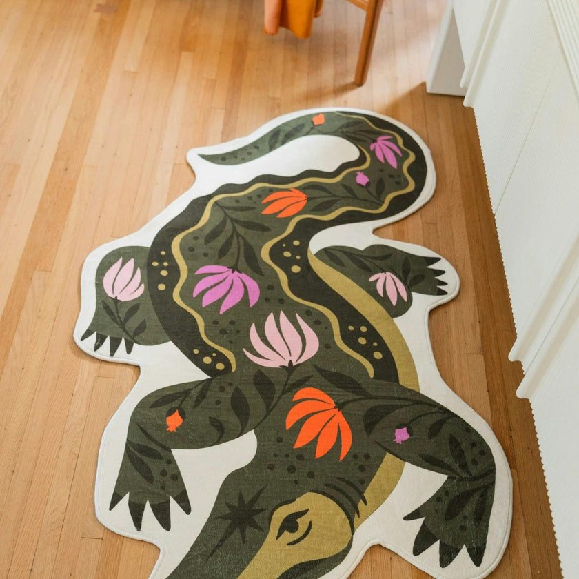 Green Animal Shaped Crocodile Rug by Jessica Miller