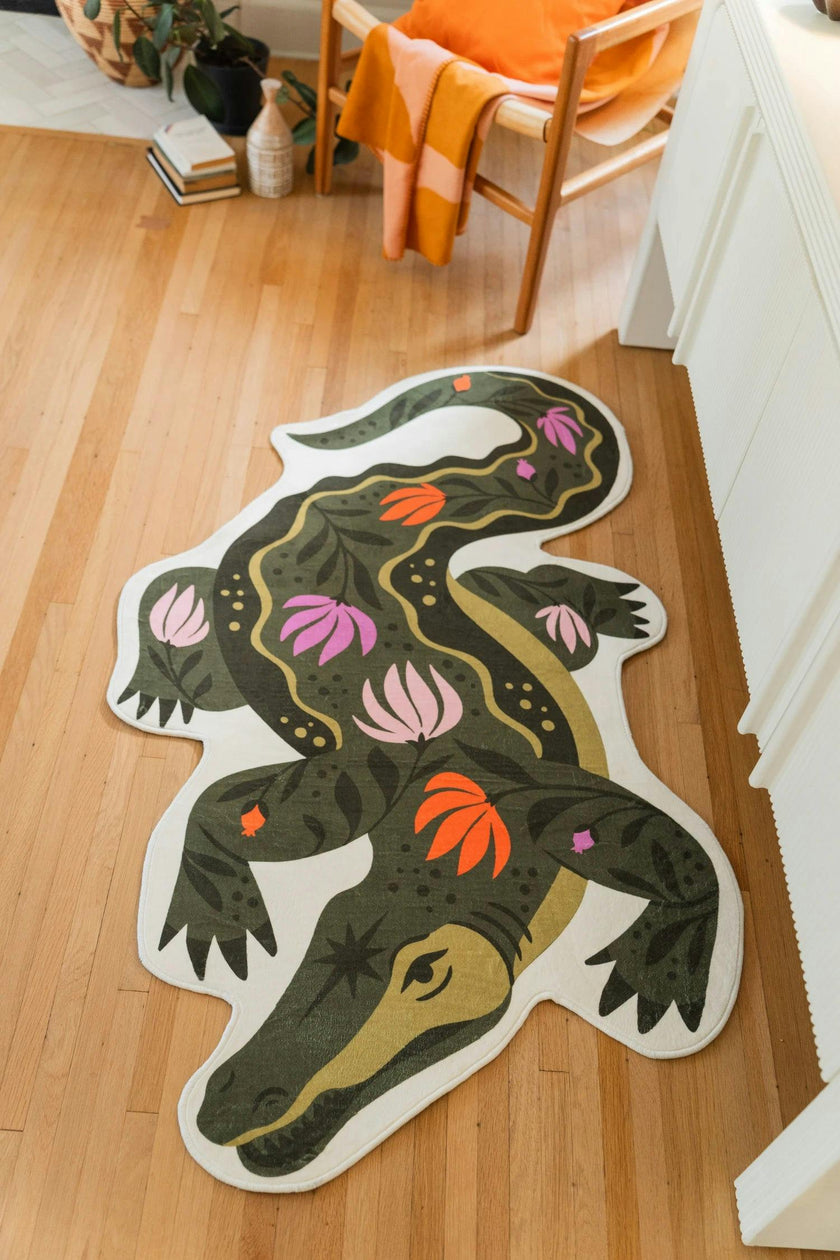 Green Animal Shaped Crocodile Rug by Jessica Miller