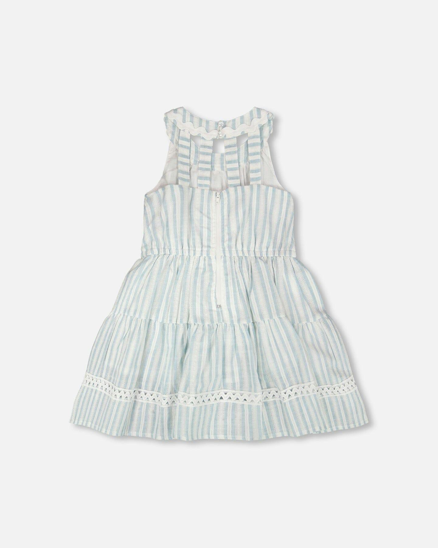 Multi-Tiered Dress White And Blue Stripes