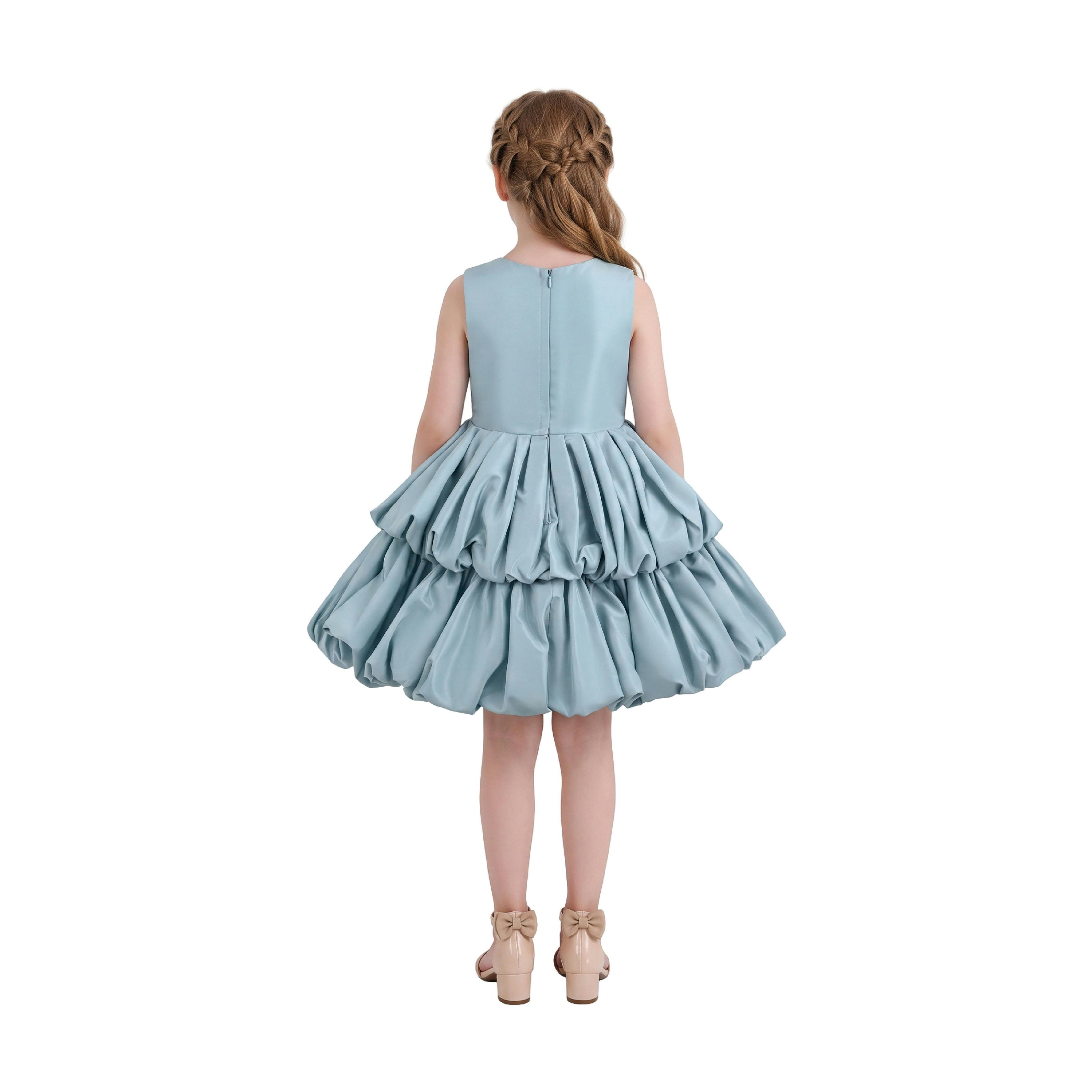 Blue Marina Satin Tiered Dress