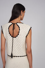 ZARIA CROCHET TOP | IVORY W/ BLACK TIPPING