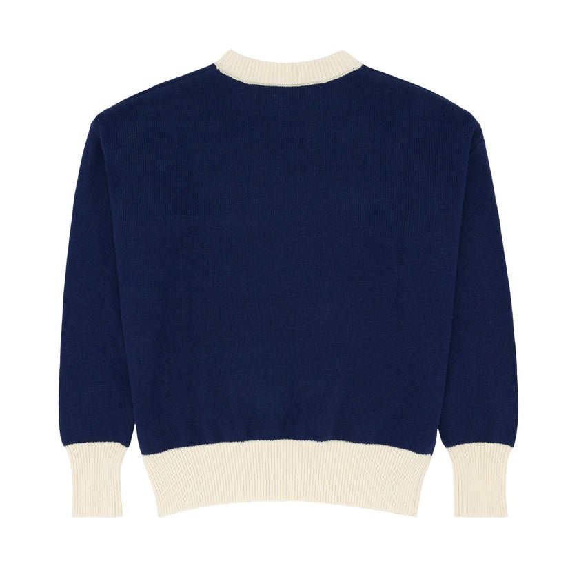 Women's Navy With Cream Trim Knit Sweater
