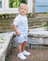 Stripe Linen-Look Shortall With Airplanes
