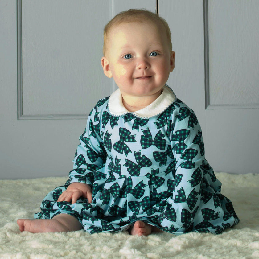 Blue Tartan Bow Jersey Dress