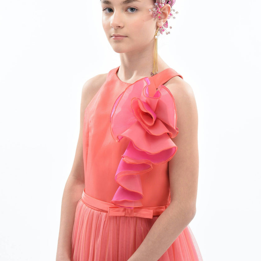 Orange Malaga Halter Ruffle Gown