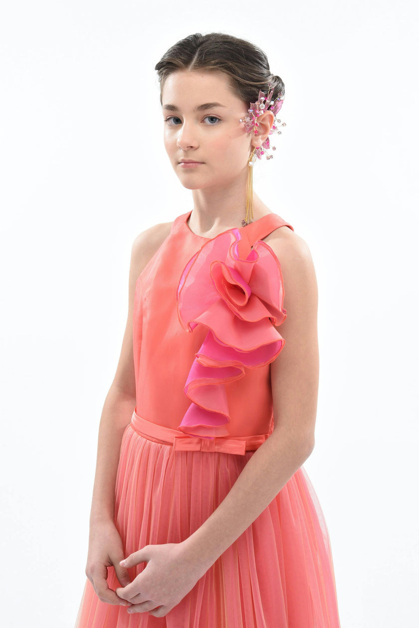 Orange Malaga Halter Ruffle Gown
