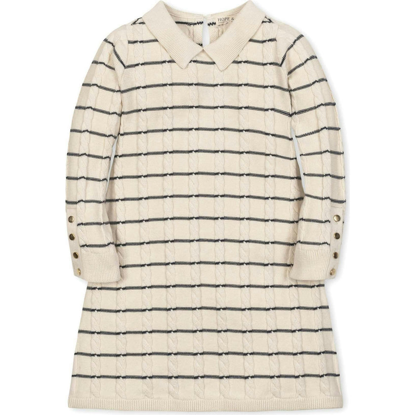 Organic Long Sleeve Peter Pan Collar Sweater Dress, White