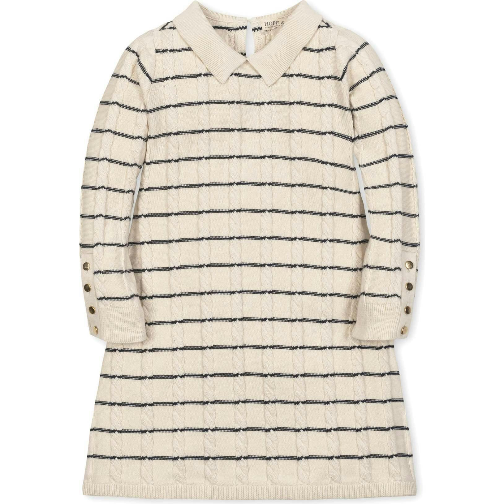 Organic Long Sleeve Peter Pan Collar Sweater Dress, White