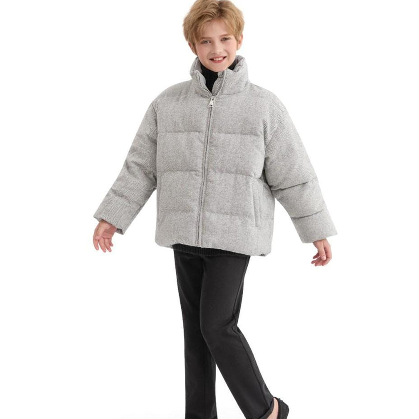 Gray Puffer Jacket with High Collar