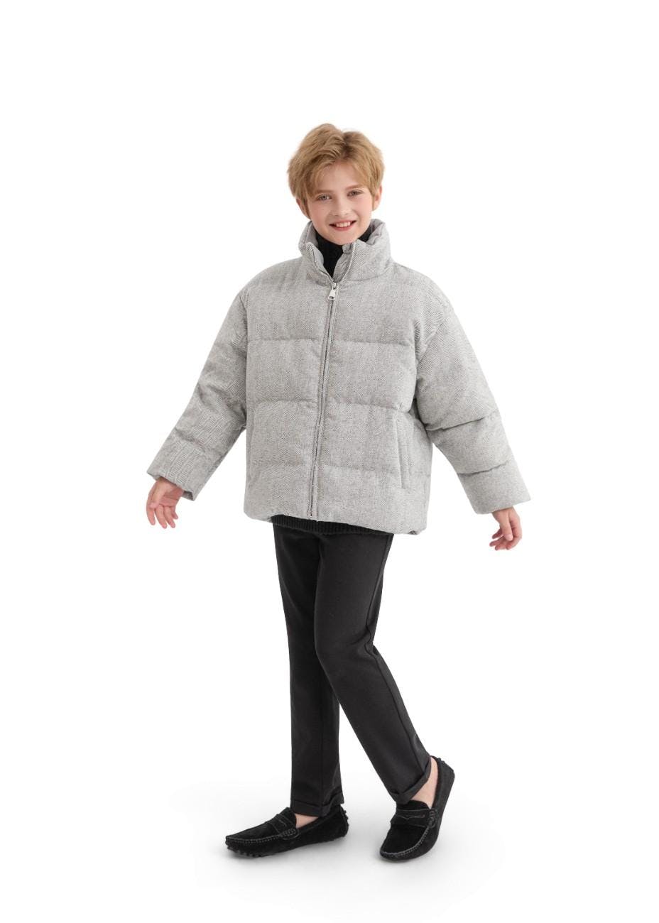 Gray Puffer Jacket with High Collar