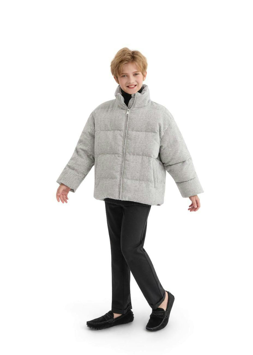 Gray Puffer Jacket with High Collar