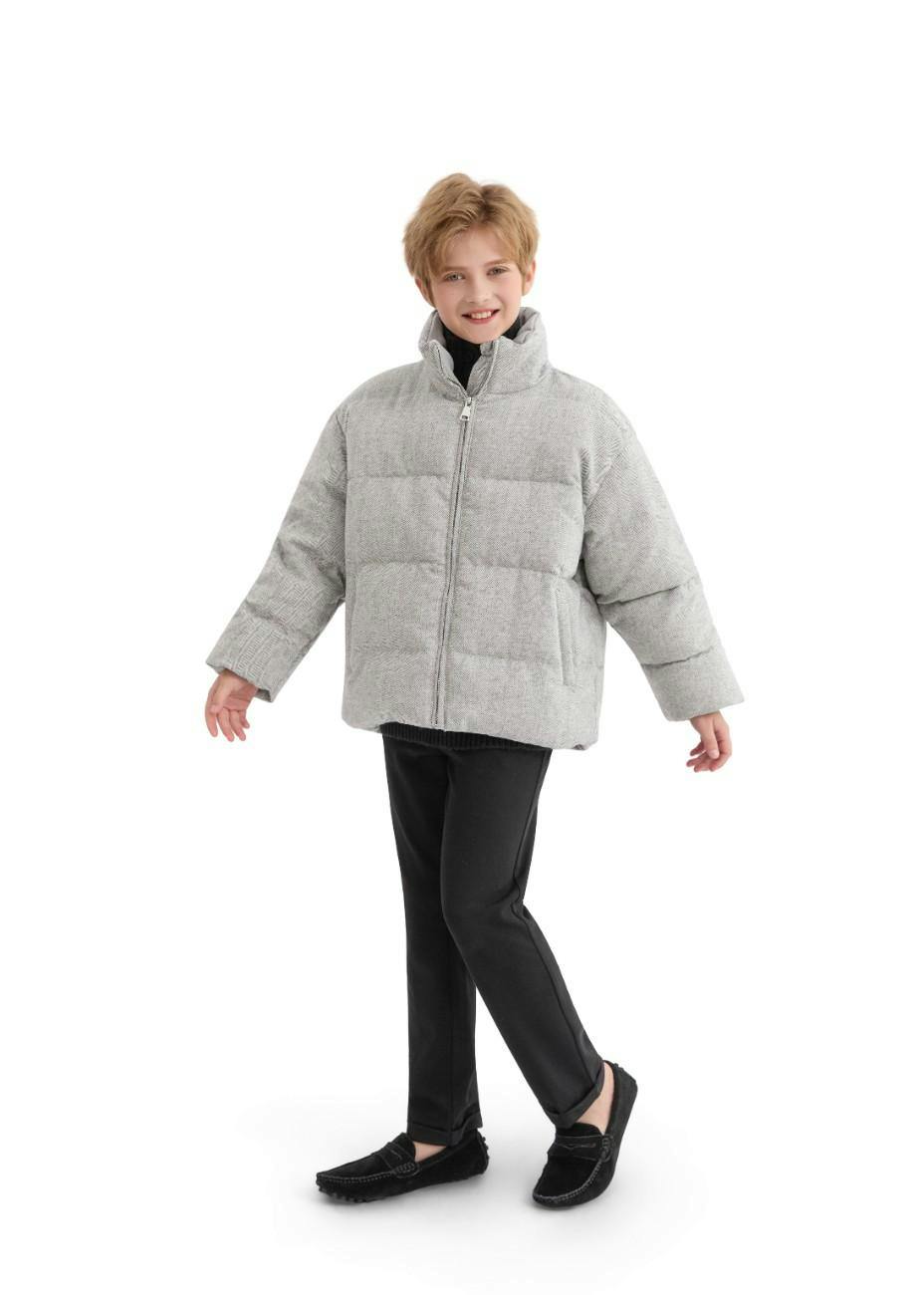Gray Puffer Jacket with High Collar