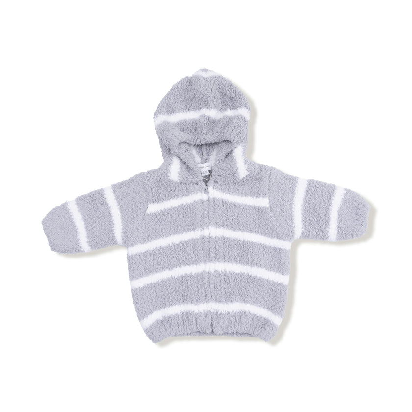 Chenille - Grey & Ivory Stripe Hooded Jacket