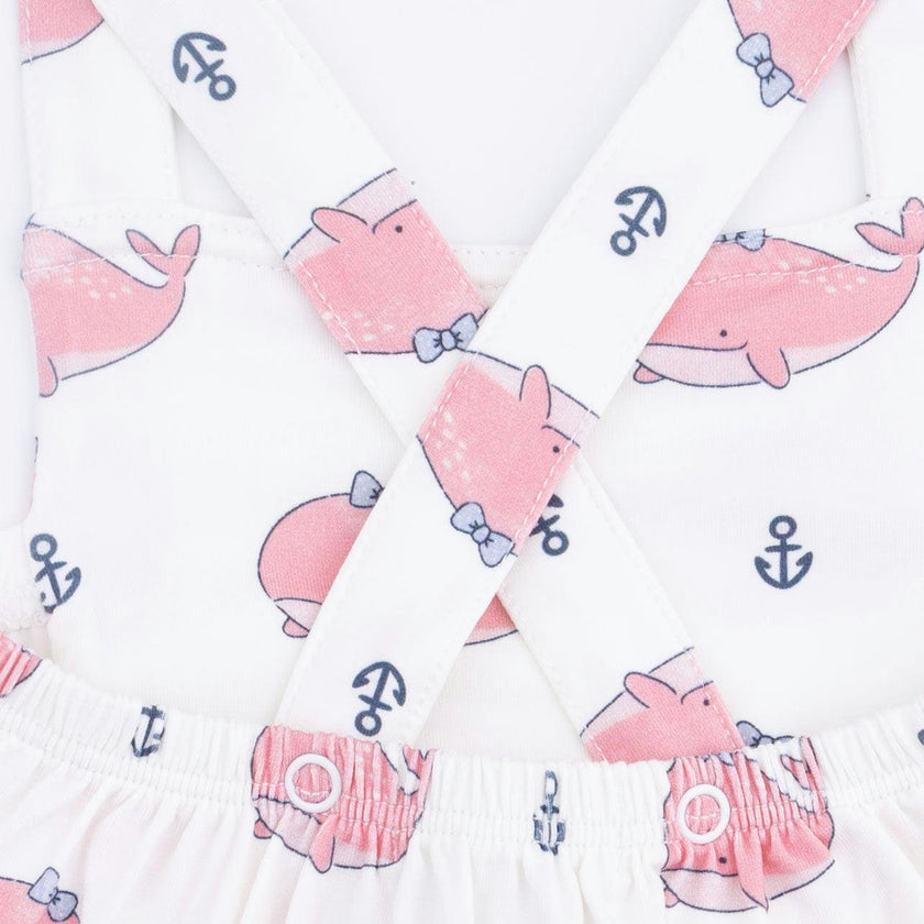 Bubbly Whale with Bow  Pink - Ruffle Sunsuit