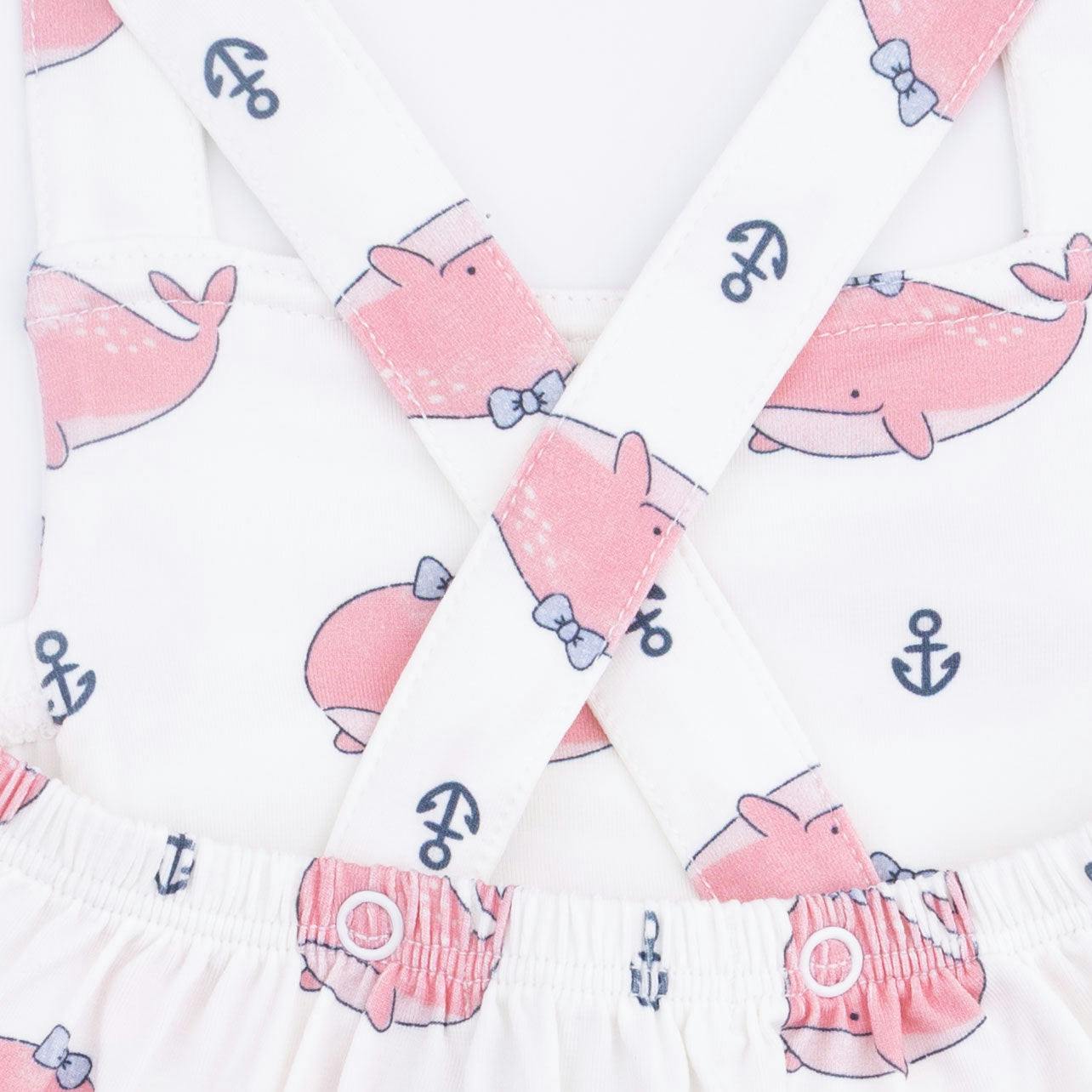Bubbly Whale with Bow  Pink - Ruffle Sunsuit