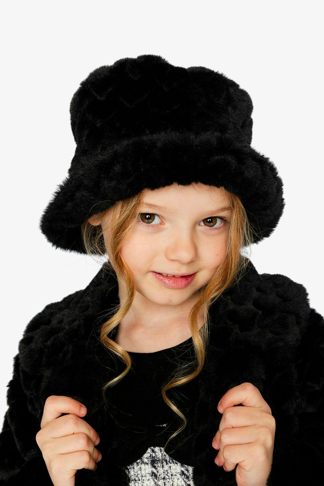 Faux Fur Bucket Hat Black