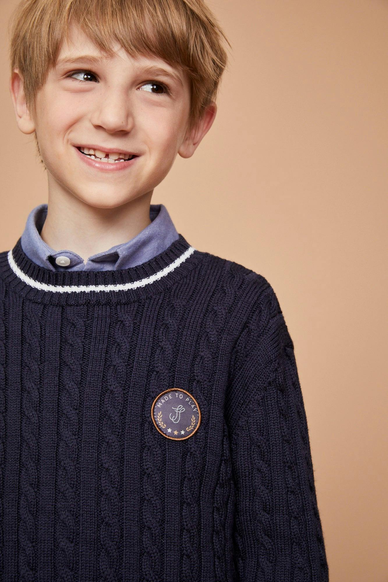 The Navy Merino Cableknit Crew