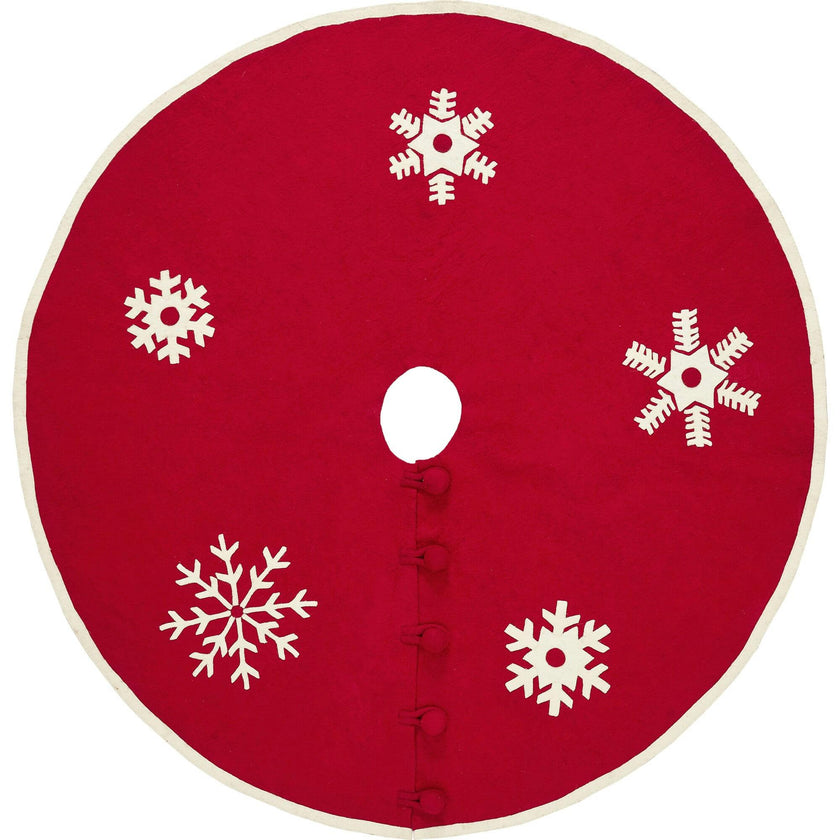 Handmade Snowflakes Red Christmas Tree Skirt Felt 60" / 72"
