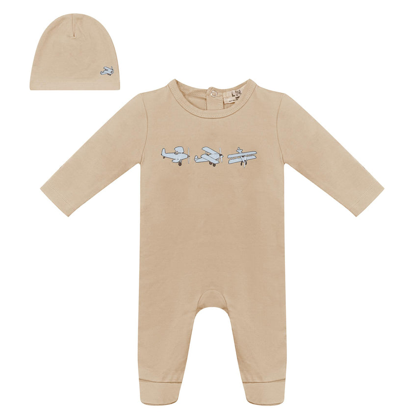Balerina Plane Print Onesie with Hat