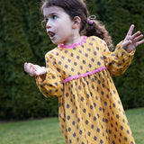 Toddler All-Over Print Lace Trim Long Sleeve Dress