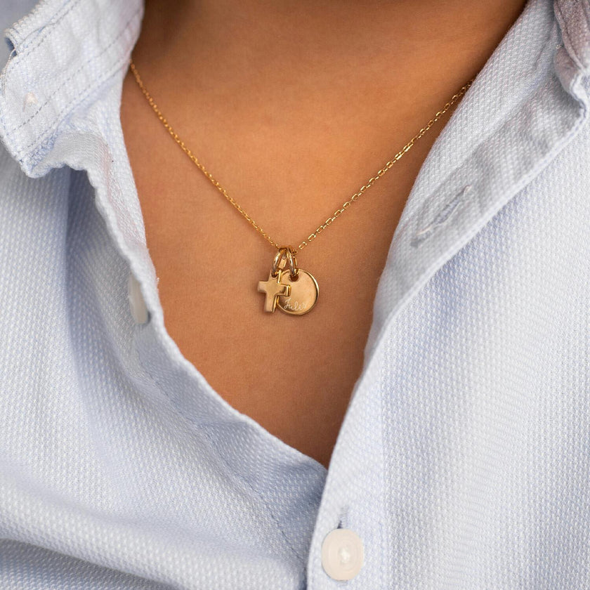 Personalized Mini Cross Necklace, 14k Gold Plated