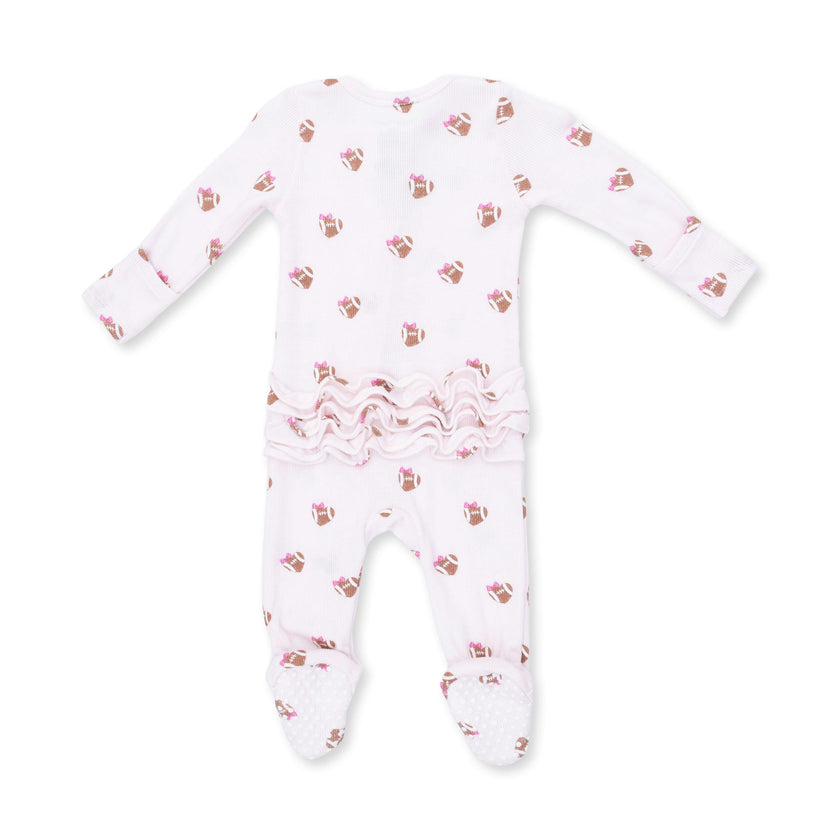 Mini Football Hearts - 2 Way Ruffle Back Zipper Footie