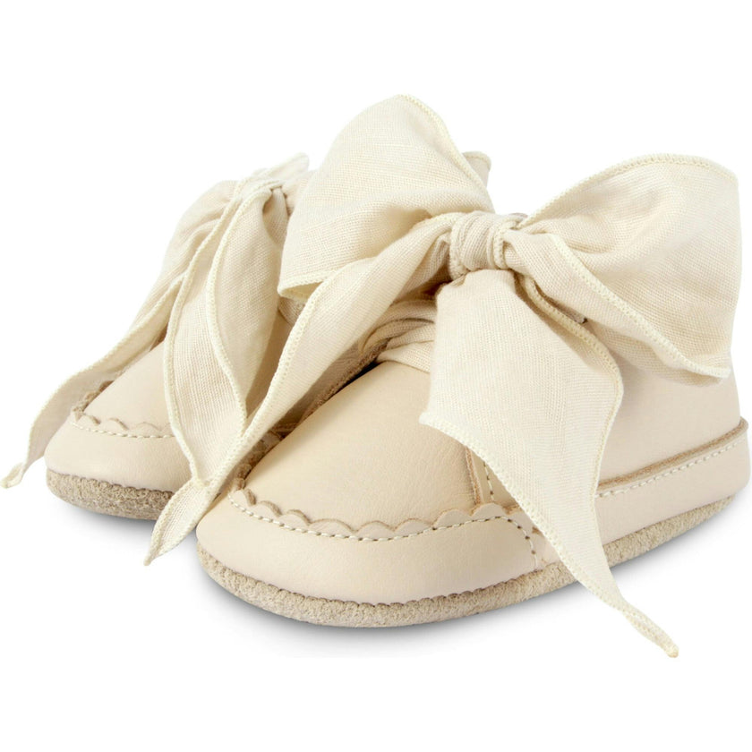 Lonny Chiffon Bow Small Wavy Edge Leather Shoes