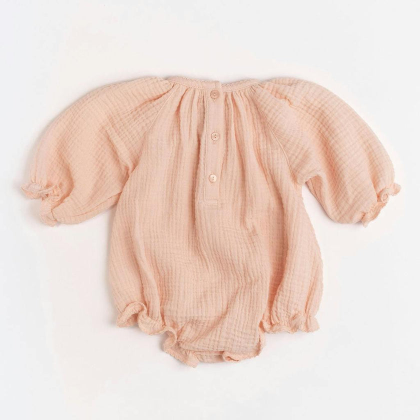 Gauze Romper in Embroidered Flowers