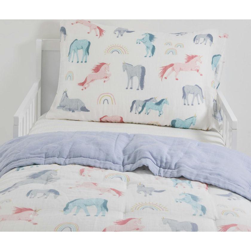 Cotton Muslin Toddler Bedding 3 Piece Set - Unicorns