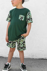 Green Distressed Camo Lounge Pocket Tee & Shorts Set