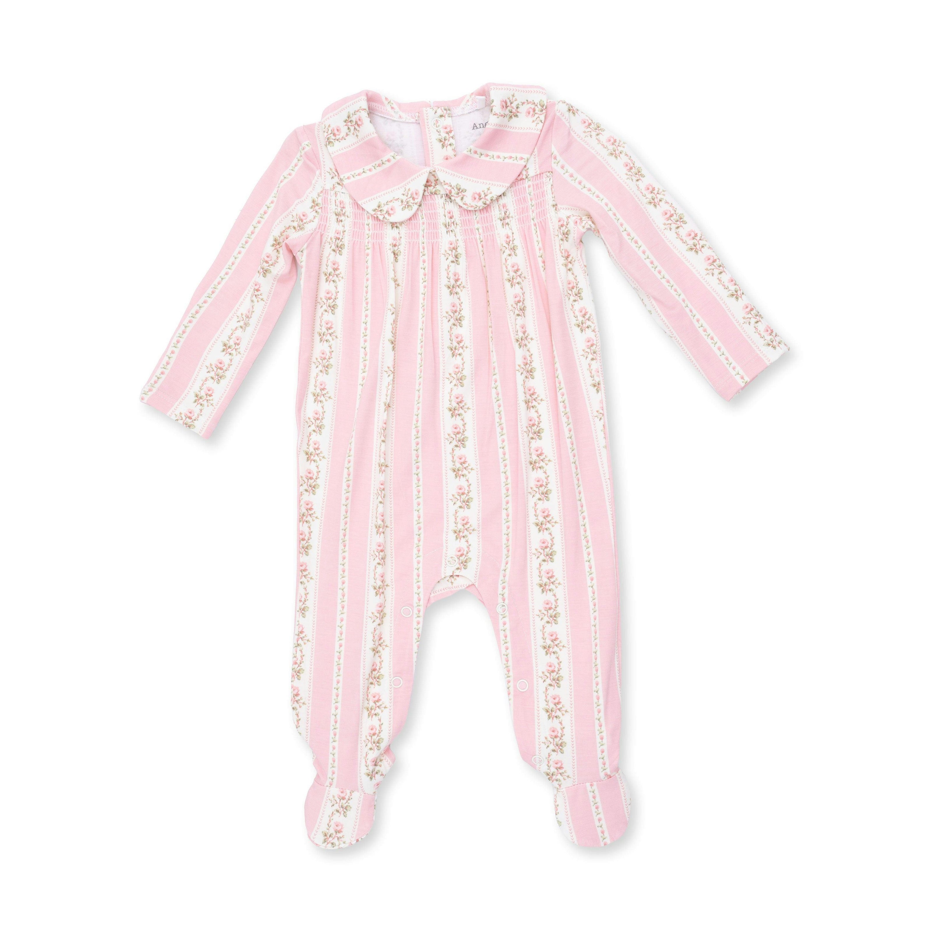 Antoinette Stripe - Smocked Peter Pan Snap Footie
