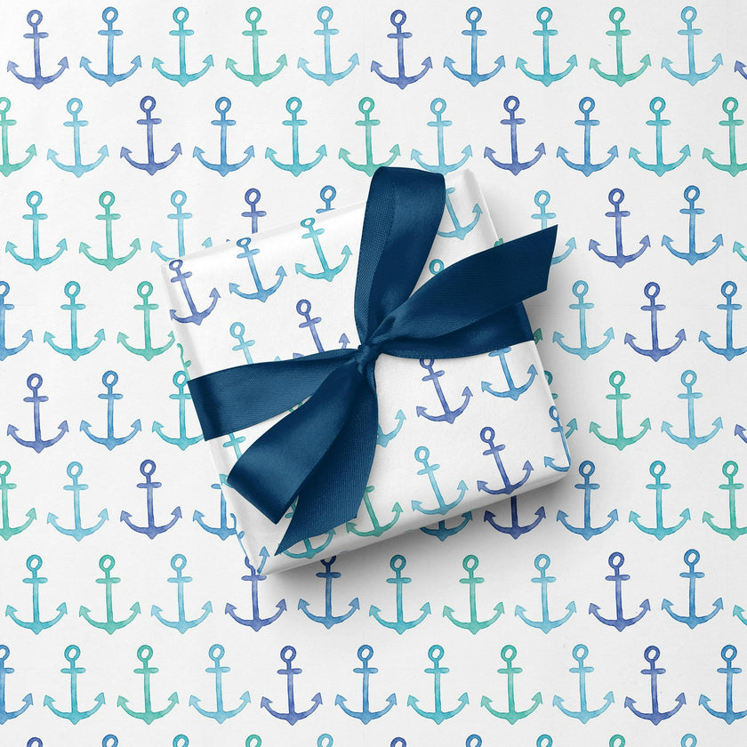 Blue Anchors Coastal Gift Wrap