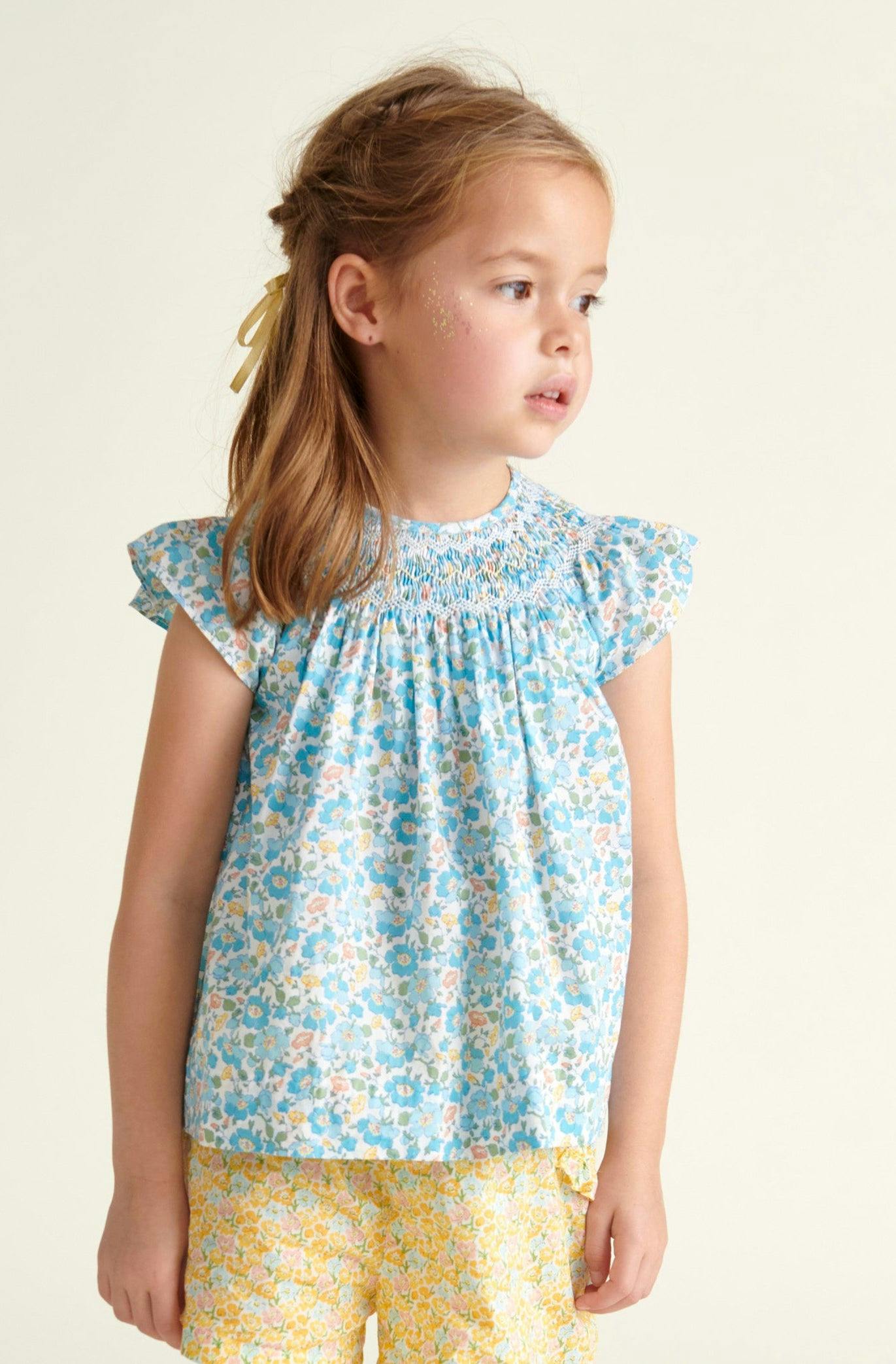 Made With Liberty Fabric Smocked Girls Blouse Soleil
