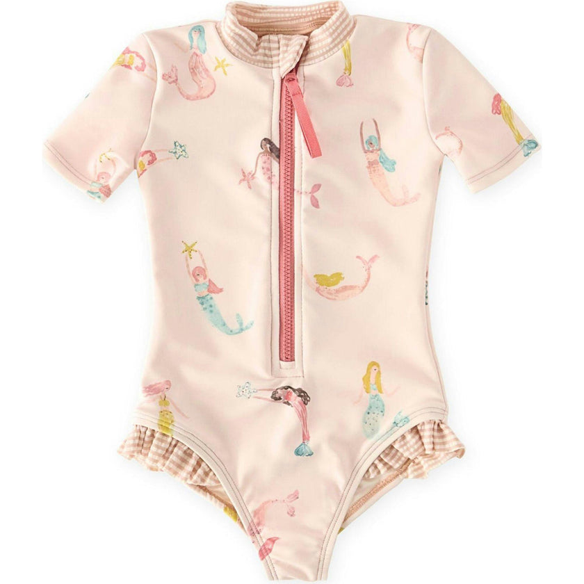 Swim Short Sleeve Ruffle One-Piece, Multi