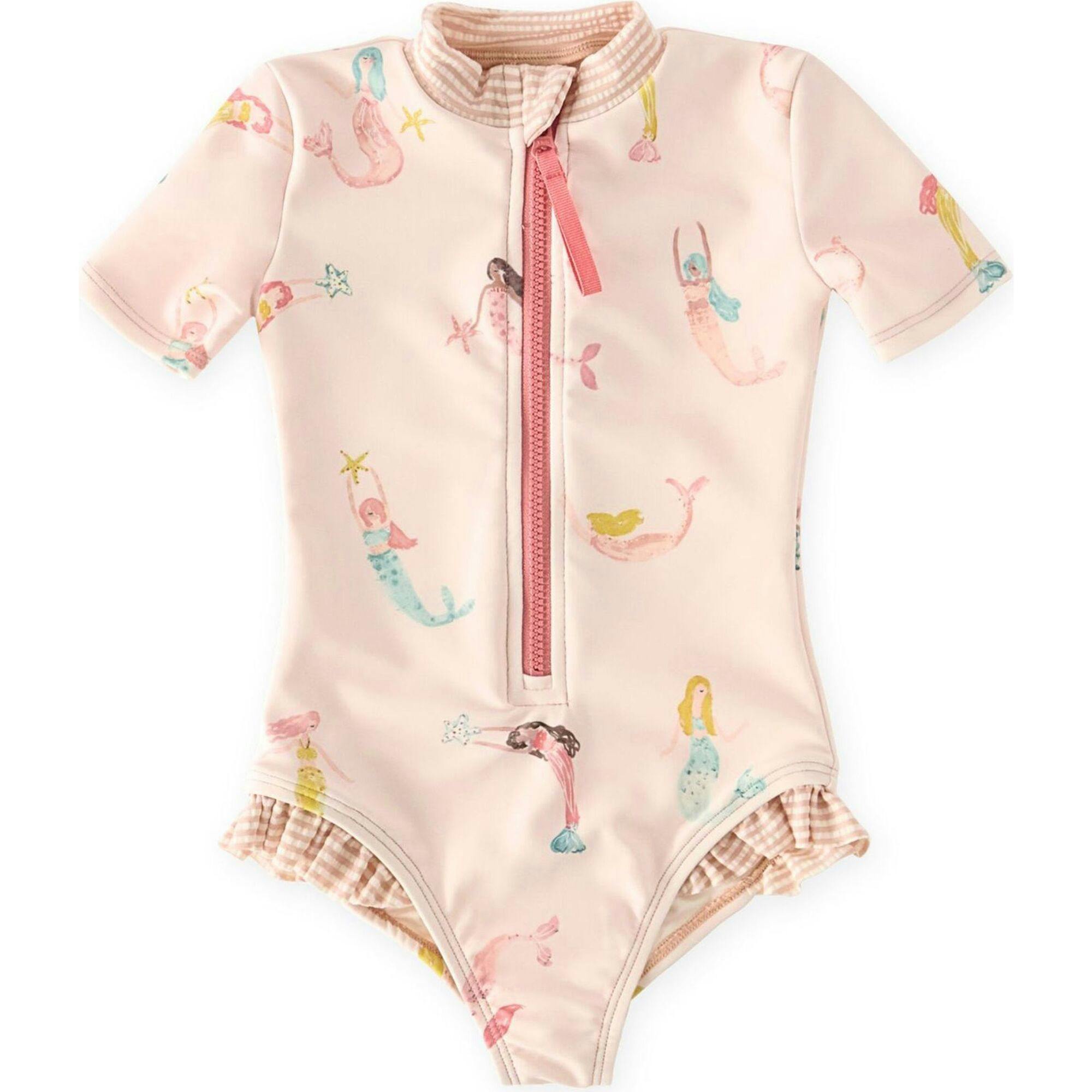 Swim Short Sleeve Ruffle One-Piece, Multi