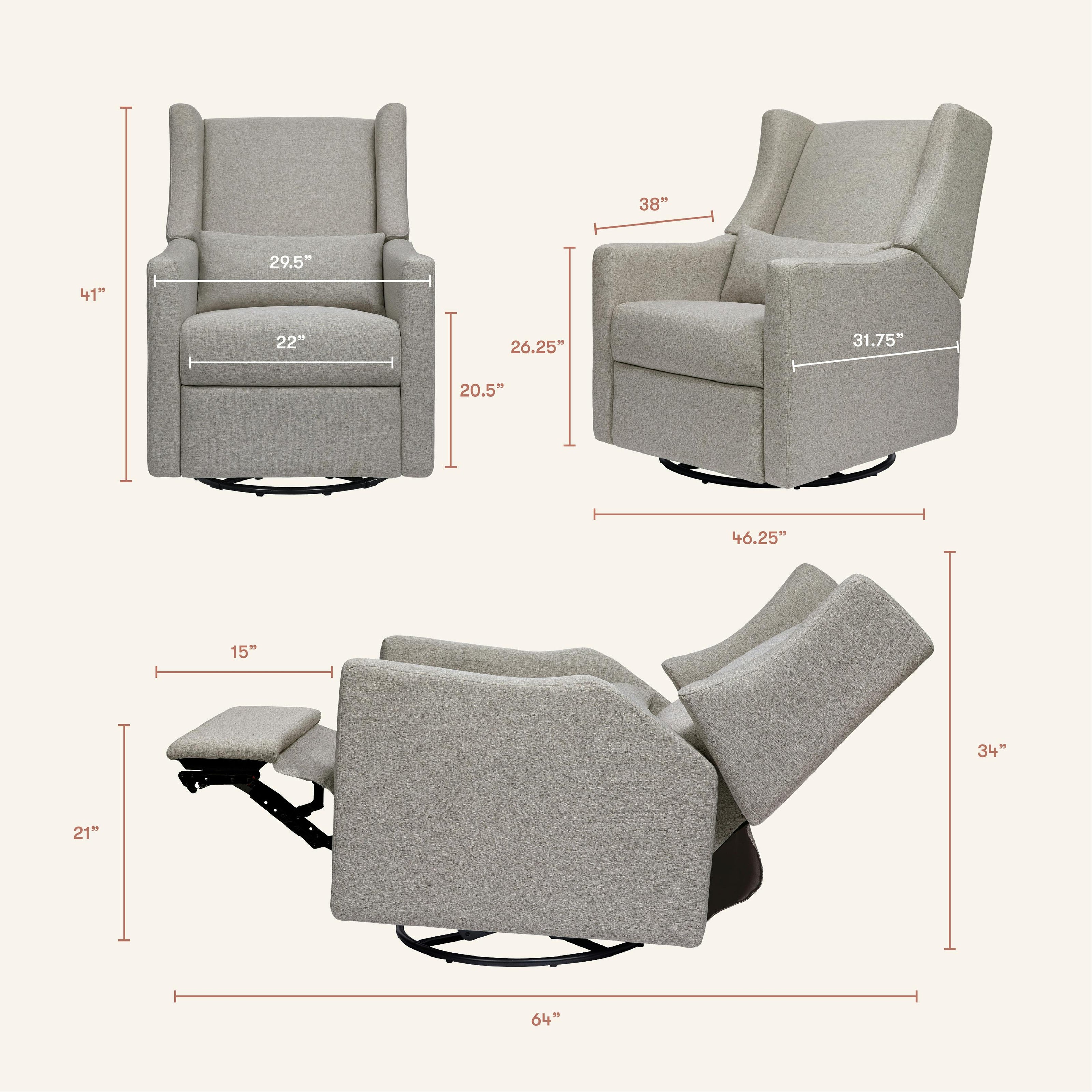 Kiwi Electronic Recliner and Swivel Glider with USB port in Performance Grey Eco-Weave
