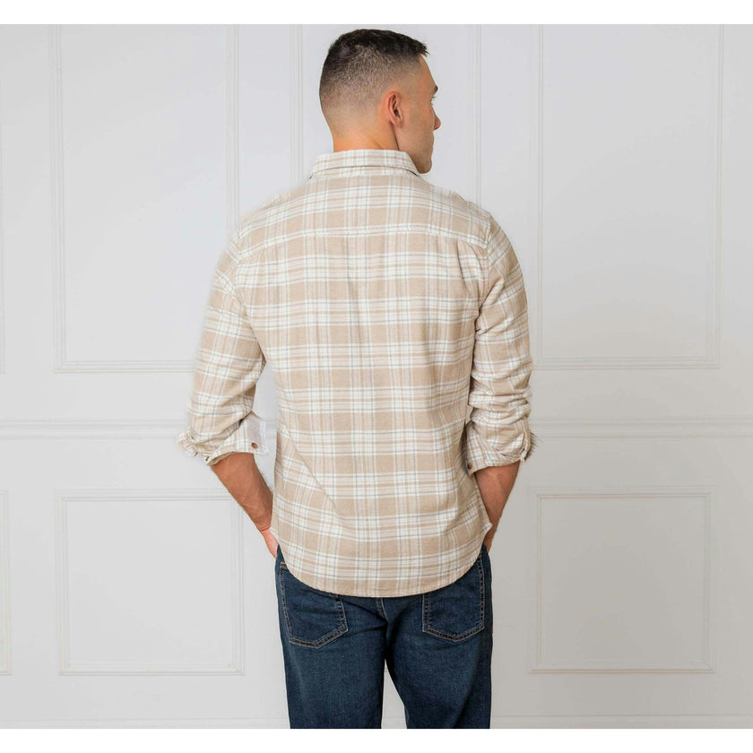 Men's Organic Flannel Double Pocket Button Down Shirt, Beige